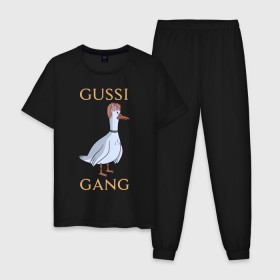 Мужская пижама хлопок с принтом GUSSI GANG в Петрозаводске, 100% хлопок | брюки и футболка прямого кроя, без карманов, на брюках мягкая резинка на поясе и по низу штанин
 | 