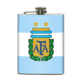 Фляга с принтом Сборная Аргентины флаг в Петрозаводске, металлический корпус | емкость 0,22 л, размер 125 х 94 мм. Виниловая наклейка запечатывается полностью | Тематика изображения на принте: аргентина | спорт | футбол