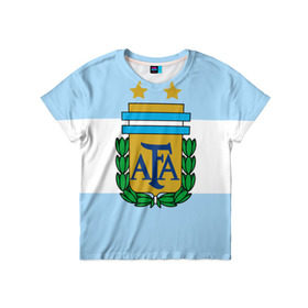 Детская футболка 3D с принтом Сборная Аргентины флаг в Петрозаводске, 100% гипоаллергенный полиэфир | прямой крой, круглый вырез горловины, длина до линии бедер, чуть спущенное плечо, ткань немного тянется | аргентина | спорт | футбол