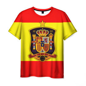 Мужская футболка 3D с принтом Сборная Испании флаг в Петрозаводске, 100% полиэфир | прямой крой, круглый вырез горловины, длина до линии бедер | Тематика изображения на принте: испания | футбол