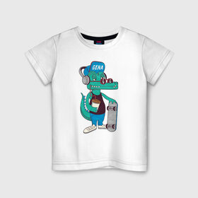 Детская футболка хлопок с принтом Крокодил Гена в Петрозаводске, 100% хлопок | круглый вырез горловины, полуприлегающий силуэт, длина до линии бедер | 