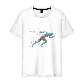 Мужская футболка хлопок с принтом Бегун в Петрозаводске, 100% хлопок | прямой крой, круглый вырез горловины, длина до линии бедер, слегка спущенное плечо. | 