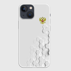 Чехол для iPhone 13 mini с принтом RUSSIA. в Петрозаводске,  |  | geometrical figure | geometry | russia | texture | white | геометрические фигуры | геометрия | герб | патриотизм | россия | русский | соты | текстура | узор