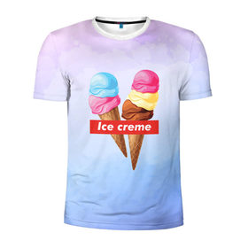 Мужская футболка 3D спортивная с принтом Ice Creme в Петрозаводске, 100% полиэстер с улучшенными характеристиками | приталенный силуэт, круглая горловина, широкие плечи, сужается к линии бедра | Тематика изображения на принте: ice cream | supreme | игра слов | лето | мороженое | рожок | тренд