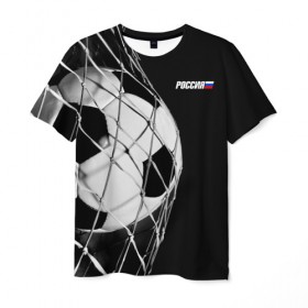 Мужская футболка 3D с принтом Болельщик Россия в Петрозаводске, 100% полиэфир | прямой крой, круглый вырез горловины, длина до линии бедер | football | болельщик | футбол | футбольный мяч
