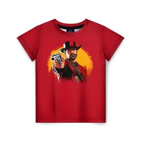 Детская футболка 3D с принтом Red Dead Redemption 2 в Петрозаводске, 100% гипоаллергенный полиэфир | прямой крой, круглый вырез горловины, длина до линии бедер, чуть спущенное плечо, ткань немного тянется | rdr | rockstar | рокстар