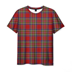 Мужская футболка 3D с принтом Королевский Стюарт Тартан в Петрозаводске, 100% полиэфир | прямой крой, круглый вырез горловины, длина до линии бедер | англия | килт | королева | королевский | лондон | стюарт | тартан | ткань | узор | шотландия | шотландка