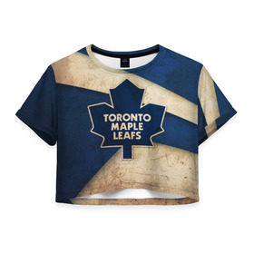 Женская футболка 3D укороченная с принтом Торонто олд в Петрозаводске, 100% полиэстер | круглая горловина, длина футболки до линии талии, рукава с отворотами | nhl | нхл | спорт | торонто | хоккей