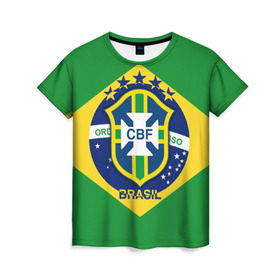 Женская футболка 3D с принтом Сборная Бразилии флаг в Петрозаводске, 100% полиэфир ( синтетическое хлопкоподобное полотно) | прямой крой, круглый вырез горловины, длина до линии бедер | Тематика изображения на принте: brazil | бразилия