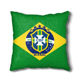 Подушка 3D с принтом Сборная Бразилии флаг в Петрозаводске, наволочка – 100% полиэстер, наполнитель – холлофайбер (легкий наполнитель, не вызывает аллергию). | состоит из подушки и наволочки. Наволочка на молнии, легко снимается для стирки | Тематика изображения на принте: brazil | бразилия