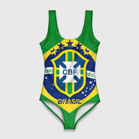Купальник-боди 3D с принтом Сборная Бразилии флаг в Петрозаводске, 82% полиэстер, 18% эластан | Круглая горловина, круглый вырез на спине | Тематика изображения на принте: brazil | бразилия