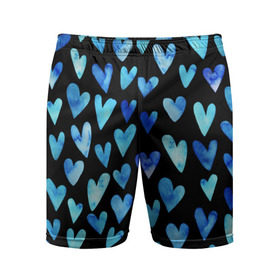Мужские шорты 3D спортивные с принтом Blue Hearts в Петрозаводске,  |  | акварель | любовь | паттерн | сердечки