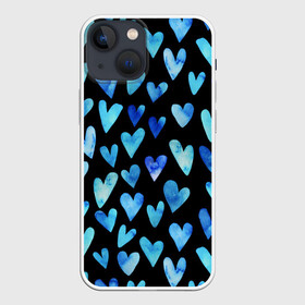 Чехол для iPhone 13 mini с принтом Blue Hearts в Петрозаводске,  |  | акварель | любовь | паттерн | сердечки