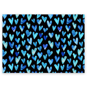 Поздравительная открытка с принтом Blue Hearts в Петрозаводске, 100% бумага | плотность бумаги 280 г/м2, матовая, на обратной стороне линовка и место для марки
 | акварель | любовь | паттерн | сердечки