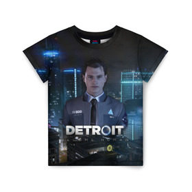 Детская футболка 3D с принтом Detroit: Become Human - Connor в Петрозаводске, 100% гипоаллергенный полиэфир | прямой крой, круглый вырез горловины, длина до линии бедер, чуть спущенное плечо, ткань немного тянется | Тематика изображения на принте: 