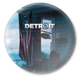 Значок с принтом Detroit: Become Human city в Петрозаводске,  металл | круглая форма, металлическая застежка в виде булавки | connor | cyberlife | deviant | ps4 | rk800 |  detroit: become human | детроит | детроит: стать человеком | игры | коннор | пиратs | эксклюзив