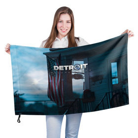 Флаг 3D с принтом Detroit: Become Human city в Петрозаводске, 100% полиэстер | плотность ткани — 95 г/м2, размер — 67 х 109 см. Принт наносится с одной стороны | connor | cyberlife | deviant | ps4 | rk800 |  detroit: become human | детроит | детроит: стать человеком | игры | коннор | пиратs | эксклюзив