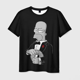 Мужская футболка 3D с принтом Гомер в Петрозаводске, 100% полиэфир | прямой крой, круглый вырез горловины, длина до линии бедер | homer | mafia | simpson | simpsons | гомер симпсон | мафия | пончик | пончики