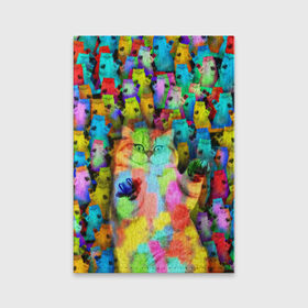 Обложка для паспорта матовая кожа с принтом Котики на дискотеке в Петрозаводске, натуральная матовая кожа | размер 19,3 х 13,7 см; прозрачные пластиковые крепления | кошки | паттерн | психоделика | разноцветный | яркий