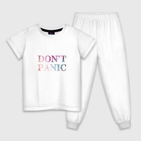 Детская пижама хлопок с принтом Dont Panic в Петрозаводске, 100% хлопок |  брюки и футболка прямого кроя, без карманов, на брюках мягкая резинка на поясе и по низу штанин
 | без паники | космос | надпись