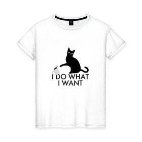 Женская футболка хлопок с принтом I Do What I Want в Петрозаводске, 100% хлопок | прямой крой, круглый вырез горловины, длина до линии бедер, слегка спущенное плечо | делаю что хочу