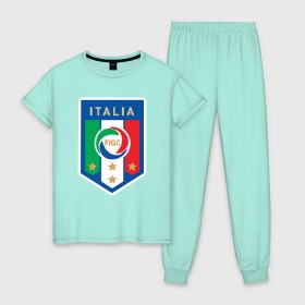 Женская пижама хлопок с принтом Сборная Италии в Петрозаводске, 100% хлопок | брюки и футболка прямого кроя, без карманов, на брюках мягкая резинка на поясе и по низу штанин | 