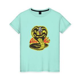 Женская футболка хлопок с принтом Cobra Kai в Петрозаводске, 100% хлопок | прямой крой, круглый вырез горловины, длина до линии бедер, слегка спущенное плечо | cobra | змея | кобра