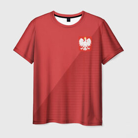 Мужская футболка 3D с принтом Польша форма гостевая 2018 в Петрозаводске, 100% полиэфир | прямой крой, круглый вырез горловины, длина до линии бедер | 