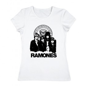 Женская футболка хлопок с принтом Ramones в Петрозаводске, 100% хлопок | прямой крой, круглый вырез горловины, длина до линии бедер, слегка спущенное плечо | 