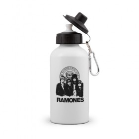 Бутылка спортивная с принтом Ramones в Петрозаводске, металл | емкость — 500 мл, в комплекте две пластиковые крышки и карабин для крепления | 