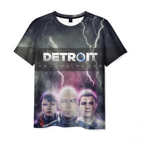 Мужская футболка 3D с принтом Detroit become human в Петрозаводске, 100% полиэфир | прямой крой, круглый вырез горловины, длина до линии бедер | dbh | detroit | gamer