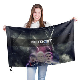 Флаг 3D с принтом Detroit become human в Петрозаводске, 100% полиэстер | плотность ткани — 95 г/м2, размер — 67 х 109 см. Принт наносится с одной стороны | dbh | detroit | gamer