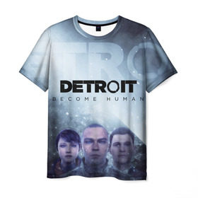 Мужская футболка 3D с принтом Detroit become human в Петрозаводске, 100% полиэфир | прямой крой, круглый вырез горловины, длина до линии бедер | dbh | detroit | gamer