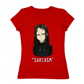 Женская футболка хлопок с принтом Sarcasm в Петрозаводске, 100% хлопок | прямой крой, круглый вырез горловины, длина до линии бедер, слегка спущенное плечо | аниме | красный | сарказм | стиль | тренд