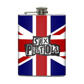Фляга с принтом Sex Pistols в Петрозаводске, металлический корпус | емкость 0,22 л, размер 125 х 94 мм. Виниловая наклейка запечатывается полностью | англия | британия | панк | флаг