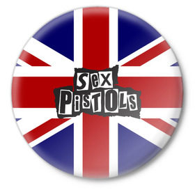 Значок с принтом Sex Pistols в Петрозаводске,  металл | круглая форма, металлическая застежка в виде булавки | Тематика изображения на принте: англия | британия | панк | флаг
