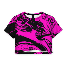 Женская футболка 3D укороченная с принтом Черно розовый акрил в Петрозаводске, 100% полиэстер | круглая горловина, длина футболки до линии талии, рукава с отворотами | волна | естественный | искусство | камень | краска | красочный | линии | модерн | мокрый | натуральный | яркие