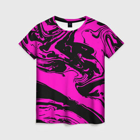 Женская футболка 3D с принтом Черно розовый акрил в Петрозаводске, 100% полиэфир ( синтетическое хлопкоподобное полотно) | прямой крой, круглый вырез горловины, длина до линии бедер | волна | естественный | искусство | камень | краска | красочный | линии | модерн | мокрый | натуральный | яркие