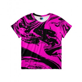 Детская футболка 3D с принтом Черно розовый акрил в Петрозаводске, 100% гипоаллергенный полиэфир | прямой крой, круглый вырез горловины, длина до линии бедер, чуть спущенное плечо, ткань немного тянется | волна | естественный | искусство | камень | краска | красочный | линии | модерн | мокрый | натуральный | яркие