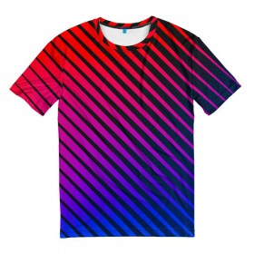Мужская футболка 3D с принтом Градиентные линии в Петрозаводске, 100% полиэфир | прямой крой, круглый вырез горловины, длина до линии бедер | Тематика изображения на принте: абстракция | градиент | красный | линии | полосы | синий | темный | цвет