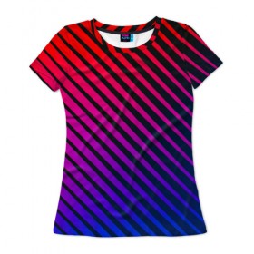 Женская футболка 3D с принтом Градиентные линии в Петрозаводске, 100% полиэфир ( синтетическое хлопкоподобное полотно) | прямой крой, круглый вырез горловины, длина до линии бедер | абстракция | градиент | красный | линии | полосы | синий | темный | цвет
