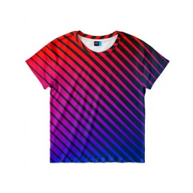 Детская футболка 3D с принтом Градиентные линии в Петрозаводске, 100% гипоаллергенный полиэфир | прямой крой, круглый вырез горловины, длина до линии бедер, чуть спущенное плечо, ткань немного тянется | абстракция | градиент | красный | линии | полосы | синий | темный | цвет