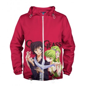 Мужская ветровка 3D с принтом Code Geass - Lelouch and C.C. в Петрозаводске, 100% полиэстер | подол и капюшон оформлены резинкой с фиксаторами, два кармана без застежек по бокам, один потайной карман на груди | Тематика изображения на принте: 