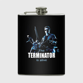 Фляга с принтом Terminator alive в Петрозаводске, металлический корпус | емкость 0,22 л, размер 125 х 94 мм. Виниловая наклейка запечатывается полностью | arnold schwarzenegger | арнольд шварценеггер | киборг | кино | терминатор