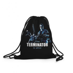 Рюкзак-мешок 3D с принтом Terminator alive в Петрозаводске, 100% полиэстер | плотность ткани — 200 г/м2, размер — 35 х 45 см; лямки — толстые шнурки, застежка на шнуровке, без карманов и подкладки | arnold schwarzenegger | арнольд шварценеггер | киборг | кино | терминатор