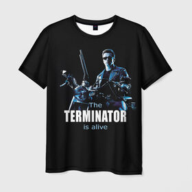 Мужская футболка 3D с принтом Terminator alive в Петрозаводске, 100% полиэфир | прямой крой, круглый вырез горловины, длина до линии бедер | arnold schwarzenegger | арнольд шварценеггер | киборг | кино | терминатор