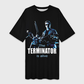 Платье-футболка 3D с принтом Terminator alive в Петрозаводске,  |  | arnold schwarzenegger | арнольд шварценеггер | киборг | кино | терминатор