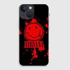 Чехол для iPhone 13 mini с принтом Nirvana в Петрозаводске,  |  | cobain | kurt | nevermino | nirvana | альтернативный | гранж | грол | группа | дональд | кобейн | курт | музыка | надпись | нервана | нирвана | новоселич | певец | рок | смайл | смайлик | солист