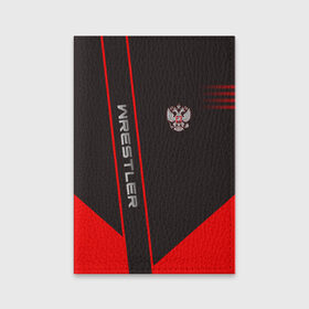 Обложка для паспорта матовая кожа с принтом Wrestler в Петрозаводске, натуральная матовая кожа | размер 19,3 х 13,7 см; прозрачные пластиковые крепления | борец | борьба | геометрия | красный | россия | рф | черный