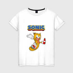 Женская футболка хлопок с принтом Sonic в Петрозаводске, 100% хлопок | прямой крой, круглый вырез горловины, длина до линии бедер, слегка спущенное плечо | hedgehog | knuckles | sega | sonic | super | tails | ёжик | ехидна | лисенок | лисица | наклз | сега | соник | супер | суперёжик | тэилз | тэилс